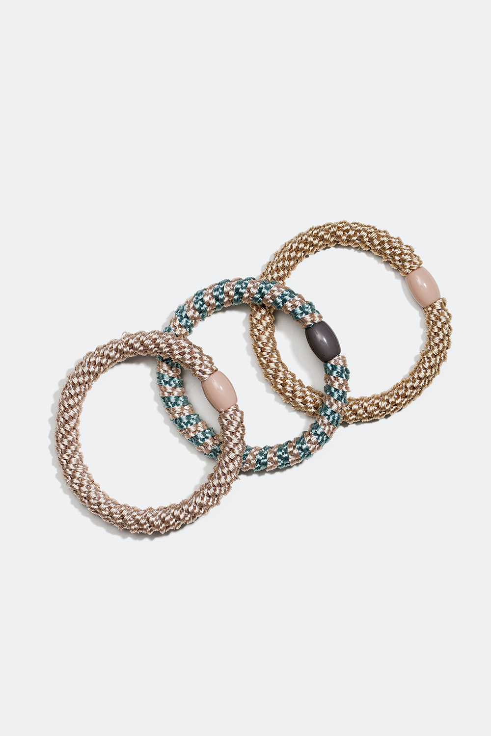 Flettede hårelastikker i beige og blå, 3-pak