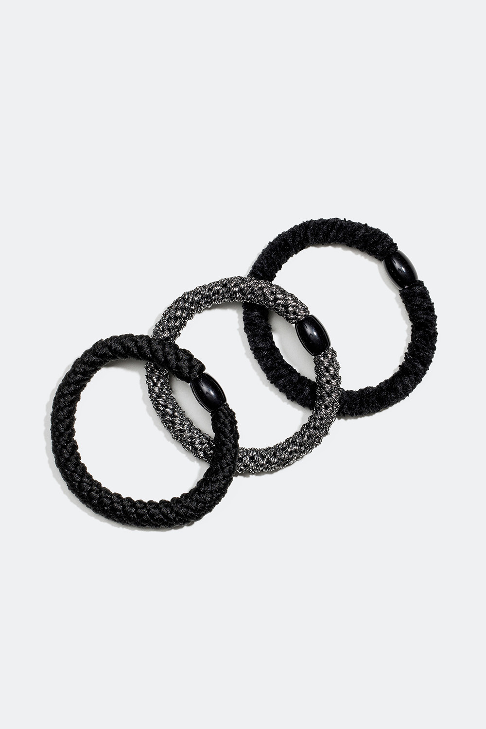 Flettede hårelastikker i sort og sølv, 3-pak