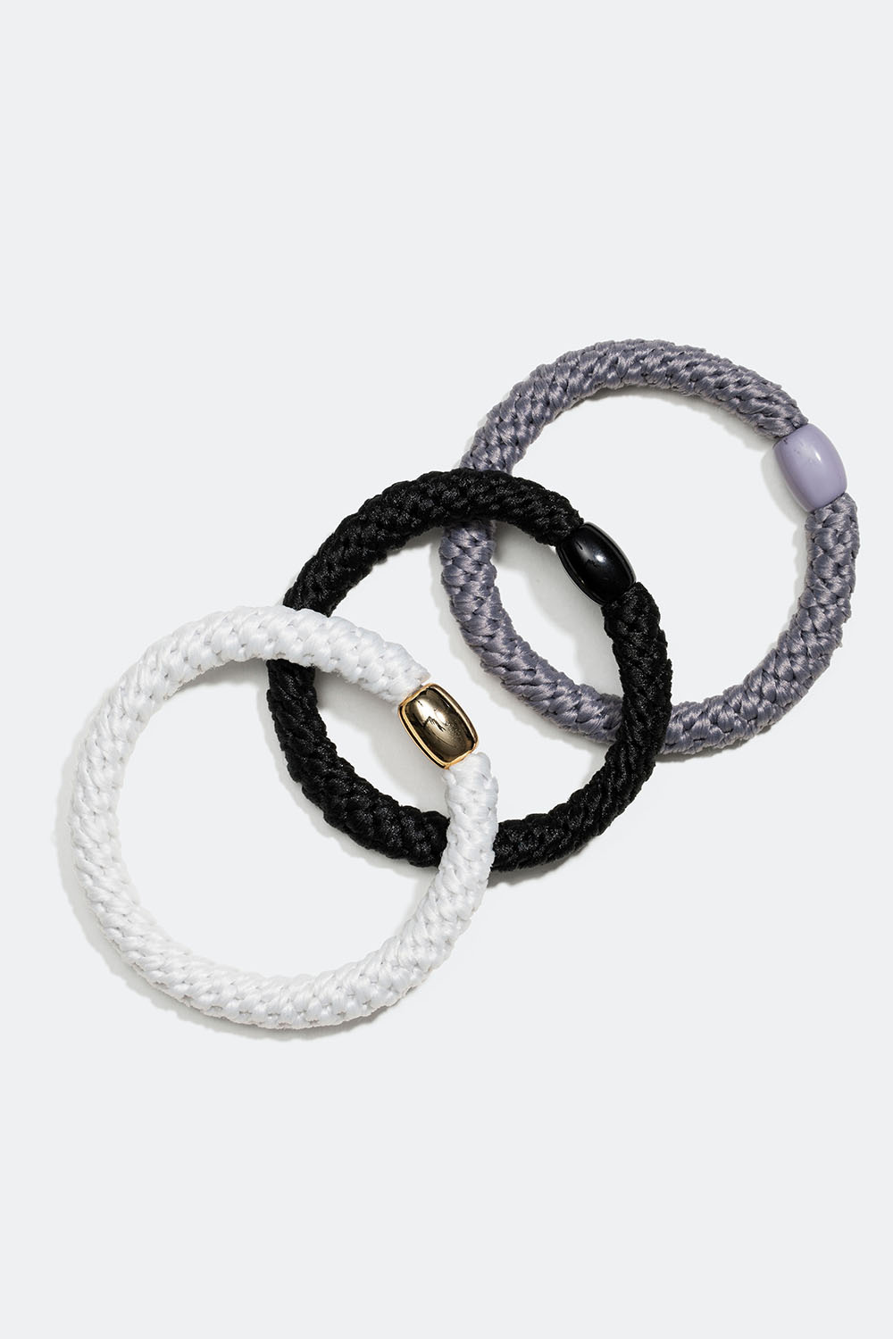 Flettet hårbånd i en blanding af sort, grå og hvid, 3-pak