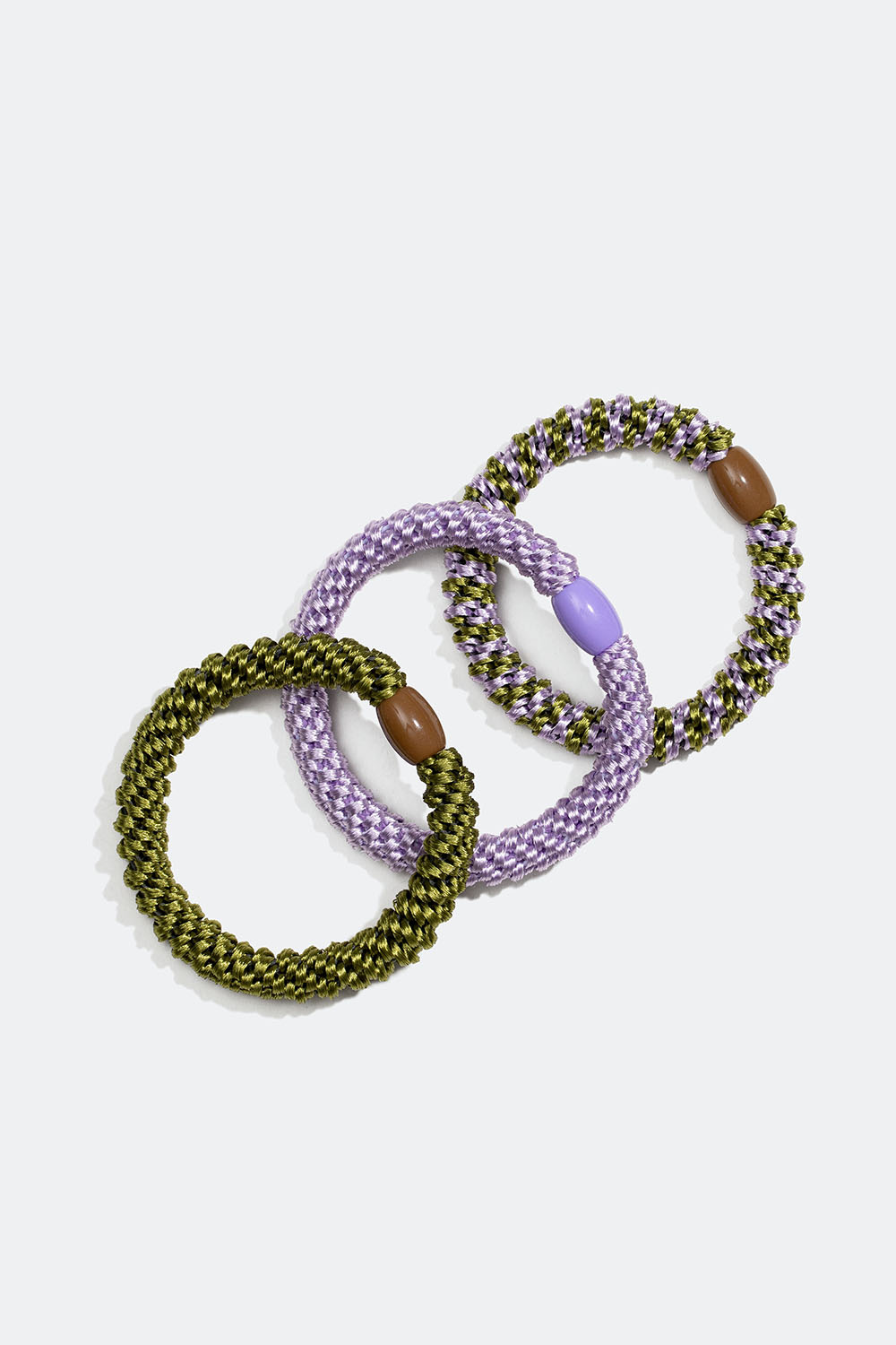 Flettede hårbånd i en blanding af lilla og grøn, 3-pak