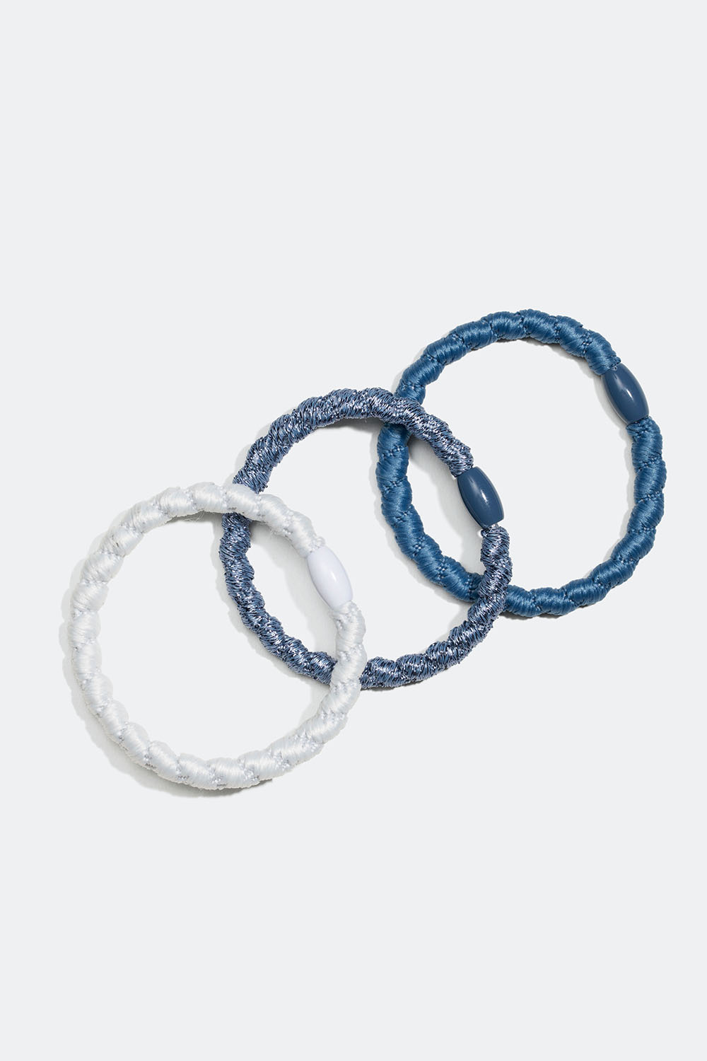 Smalle flettede hårelastikker i blå og hvid, 3-pak