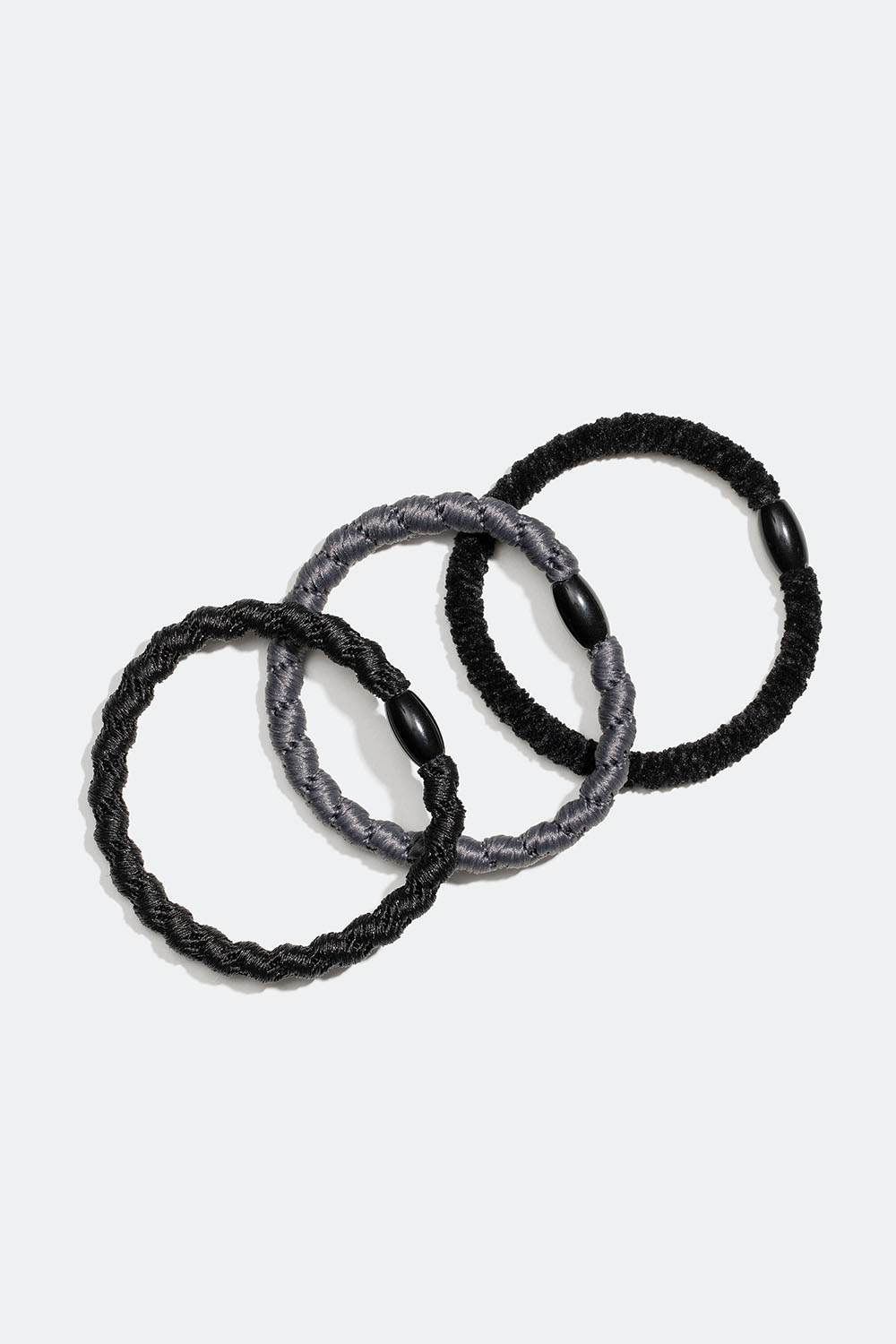 Smalle flettede hårelastikker i sort, 3-pak