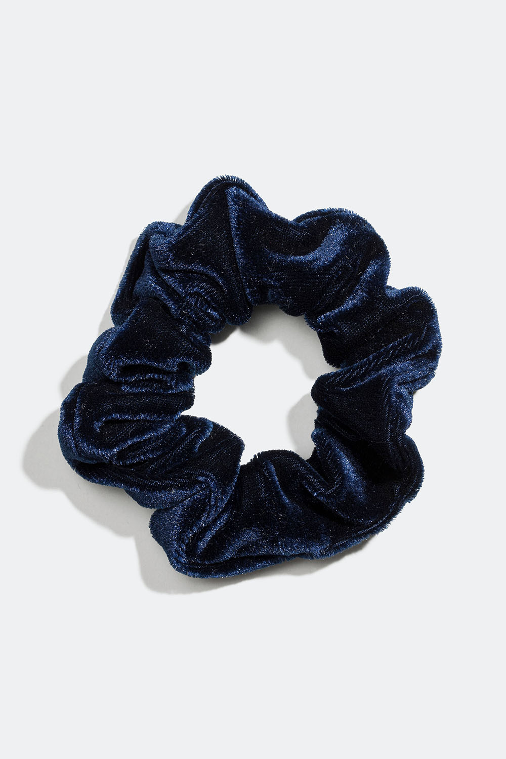 Mørkeblå scrunchie i imiteret fløjl