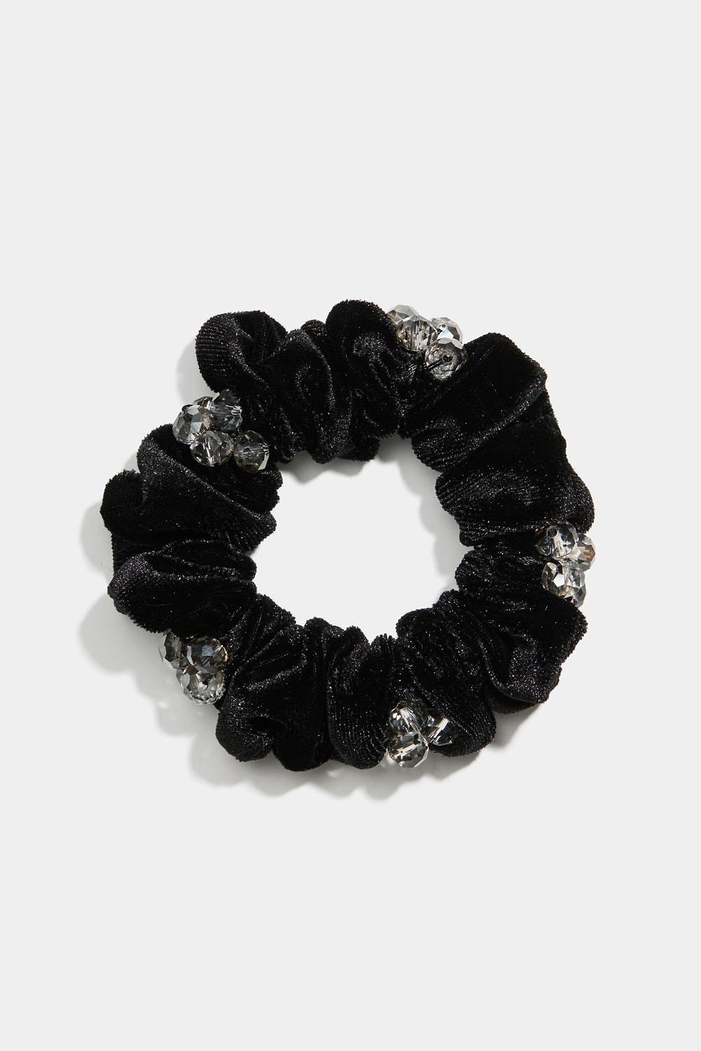 Scrunchie i fløjl med grå perler
