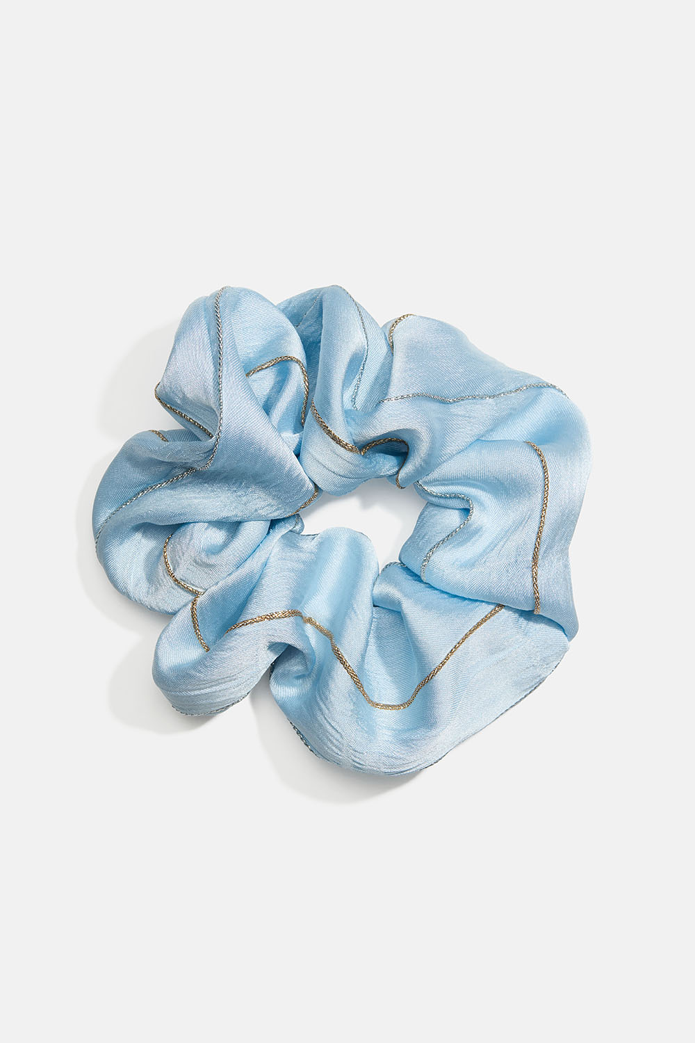 Blå scrunchie med guldtråde