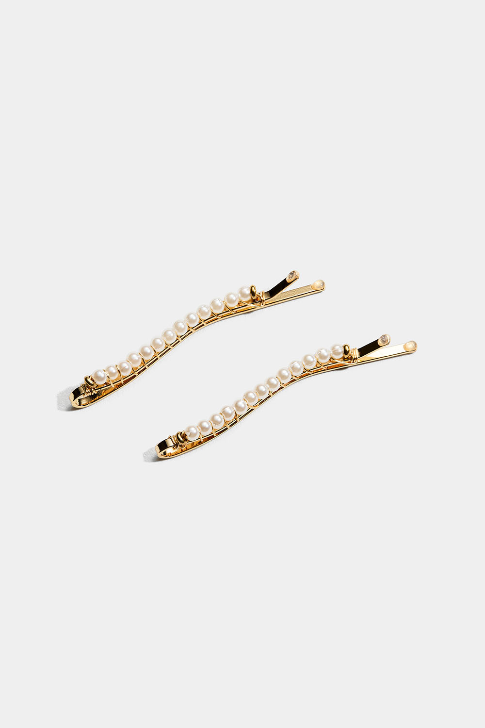 Bølgede hårnåle med hvide perler, 2-pak