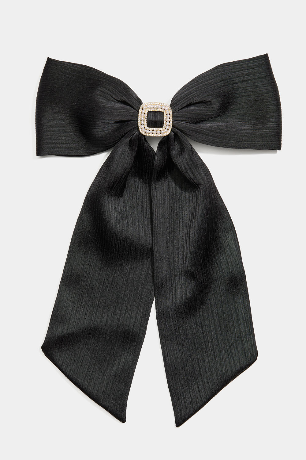 Hårspænde med sort sløjfe og rhinstenspynt