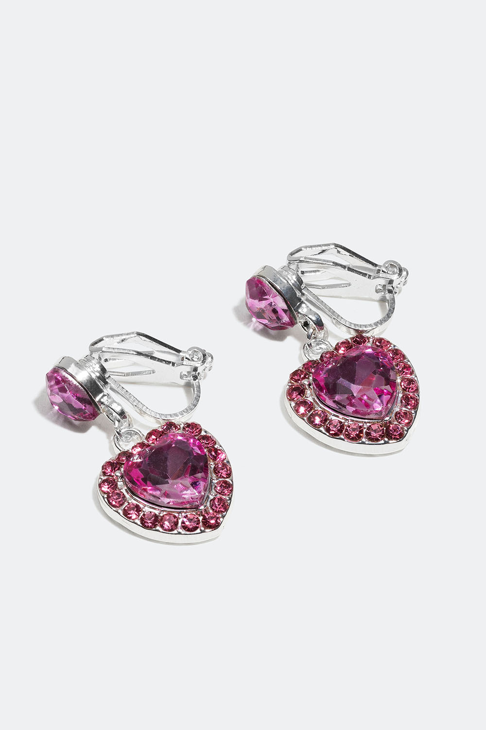 Clipsøreringe med hjerter og lyserøde glassten