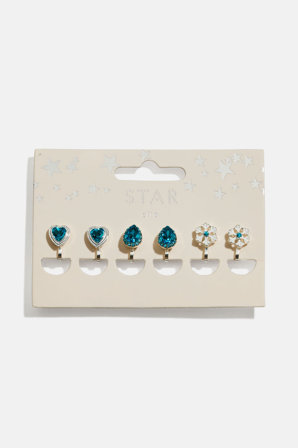 Clipsøreringe med hjerter og snefnug, 3-pak