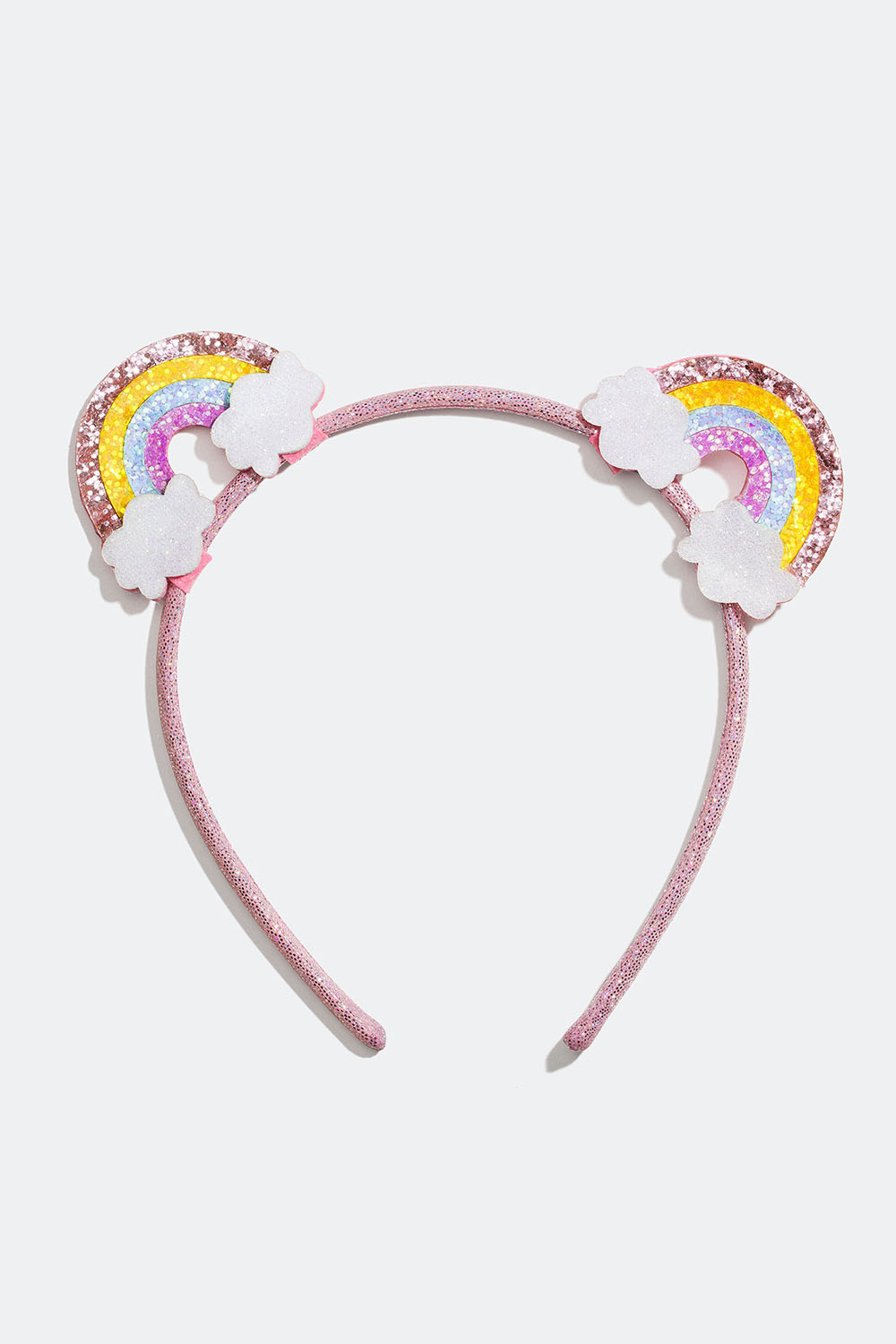 Lyserød hårbøjle med glitter og regnbuer