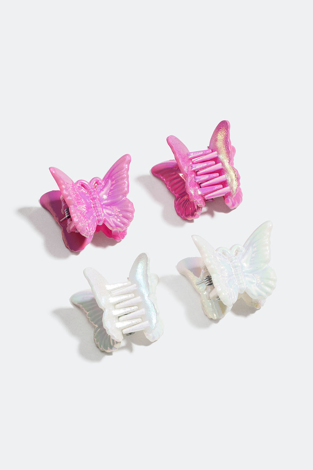 Små hvide og lyserøde hårklemmer med sommerfugle, 4-pak