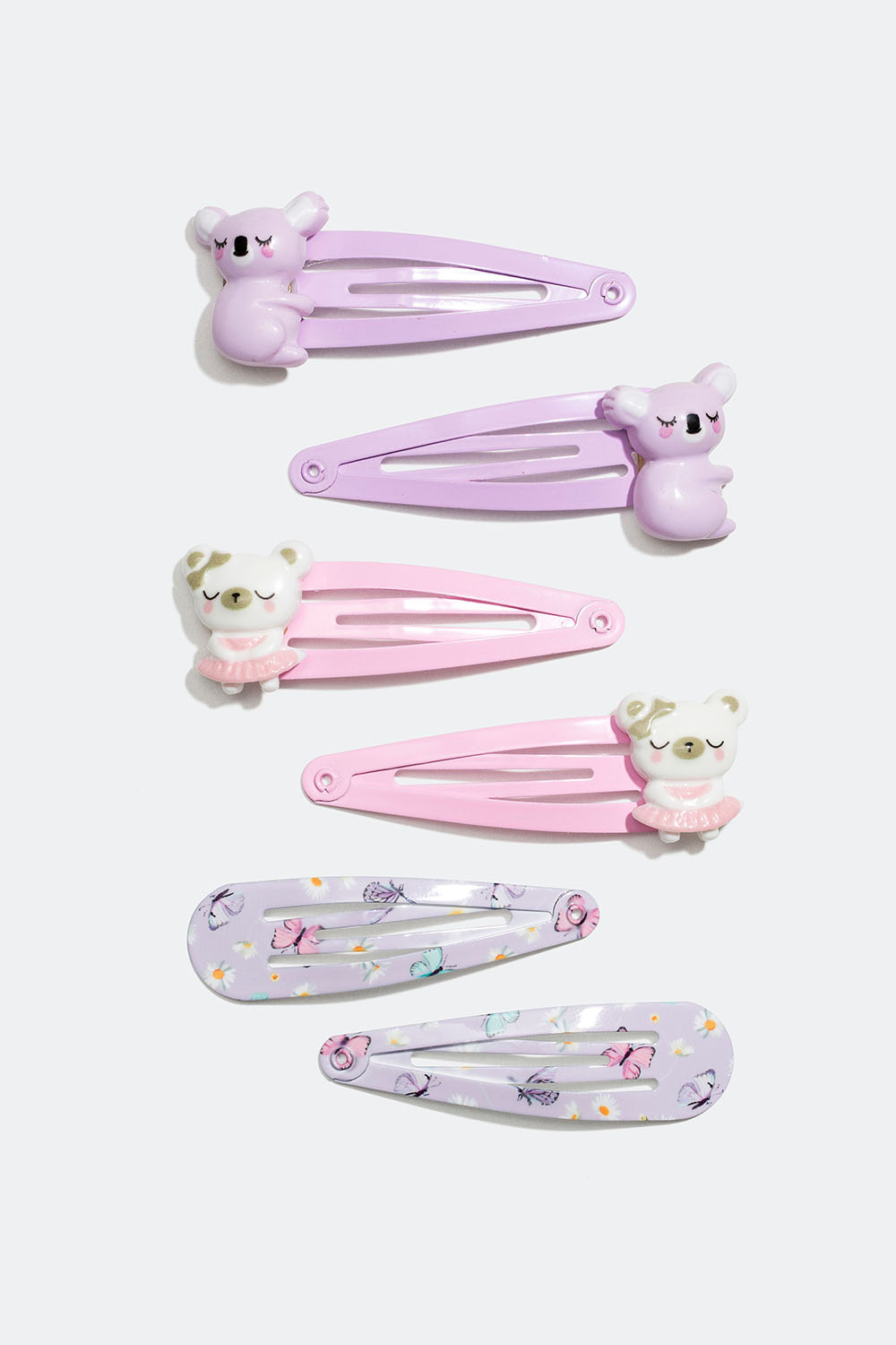 Hårspænder med bjørne, koalaer og sommerfugle, 6-pak