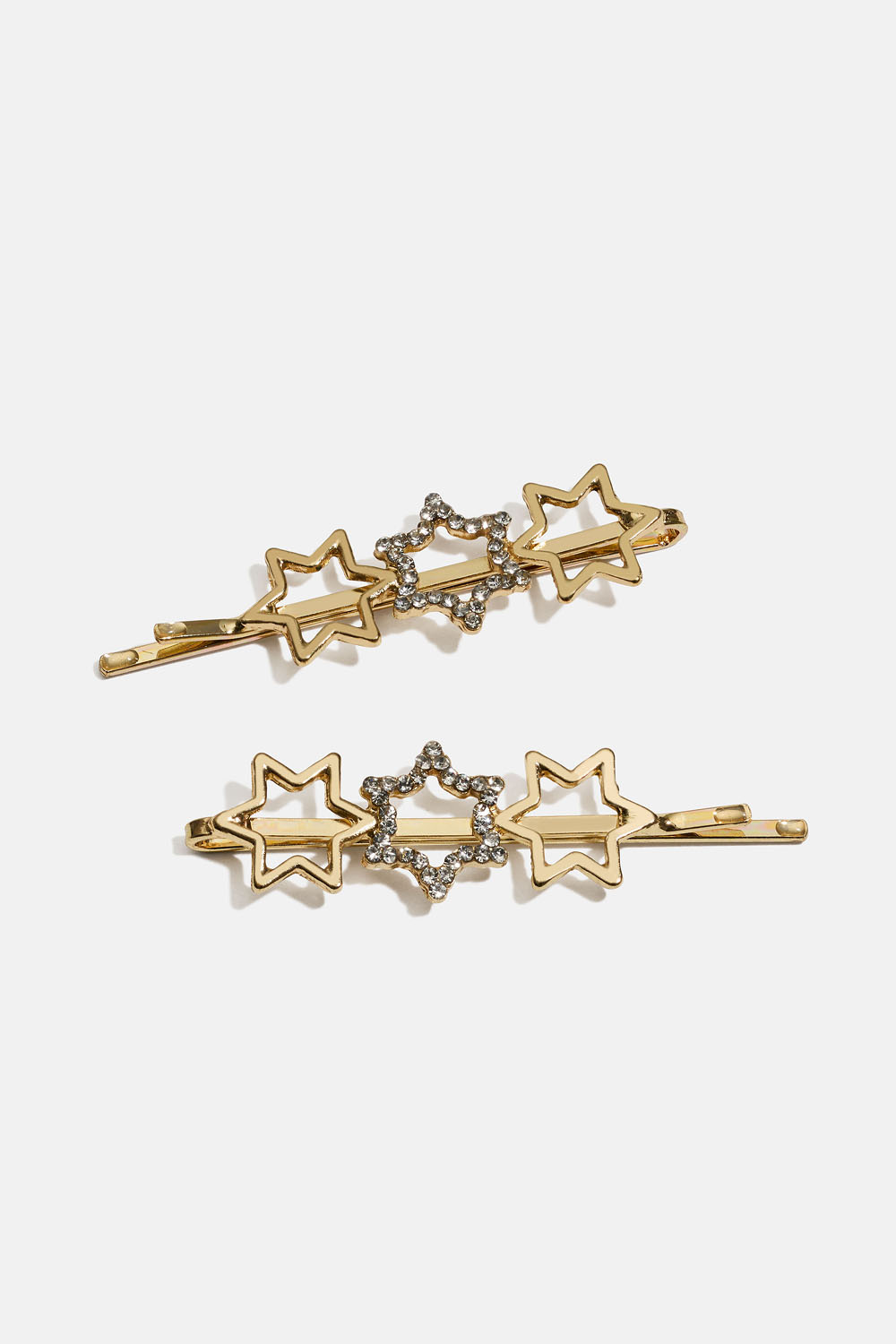 Guldfarvede hårnåle med stjerner og rhinsten, 2-pak