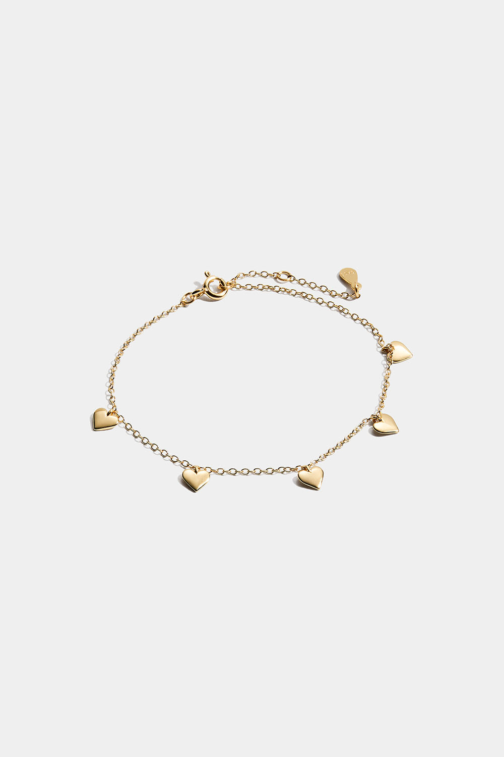 Armbånd i 18k forgyldt ægte sølv med hængende, fyldte hjerter