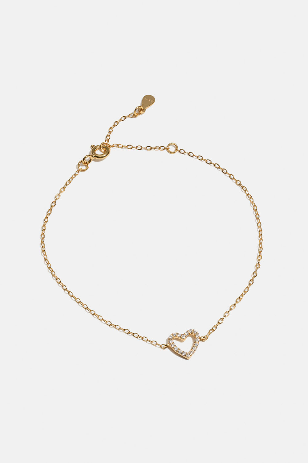 Armbånd i 18k forgyldt ægte sølv med hjerte og kubisk zirkonia