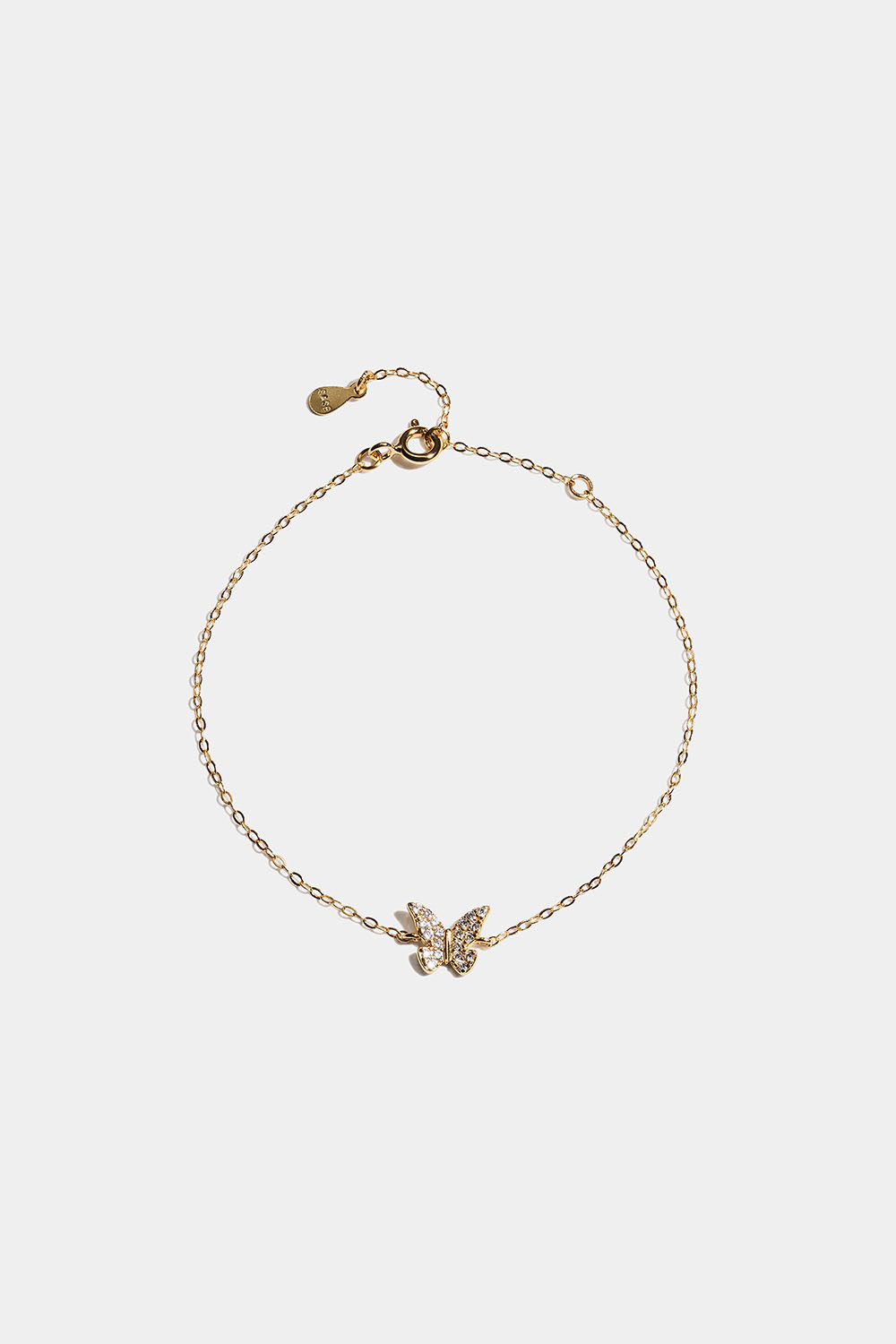 Armbånd i 18k forgyldt ægte sølv med sommerfugl og kubisk zirkonia