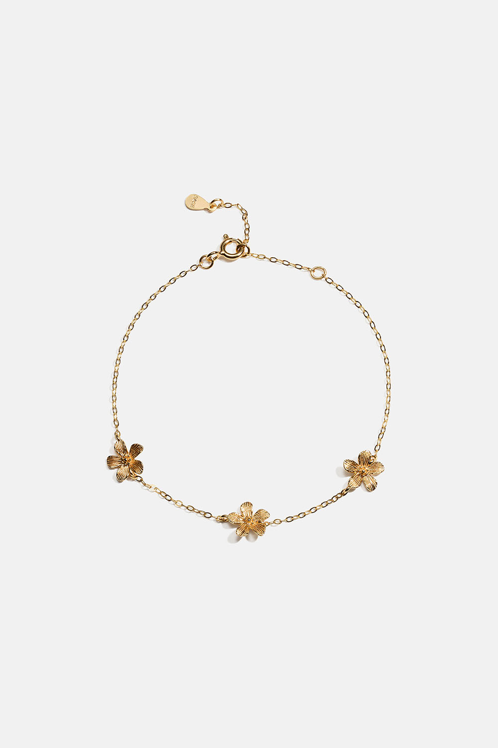 Armbånd i 18 karat forgyldt ægte sølv med strukturerede blomster