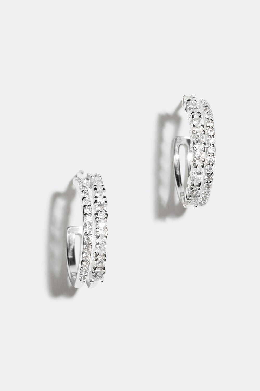Dobbelte hoops i ægte sølv med Cubic Zirconia