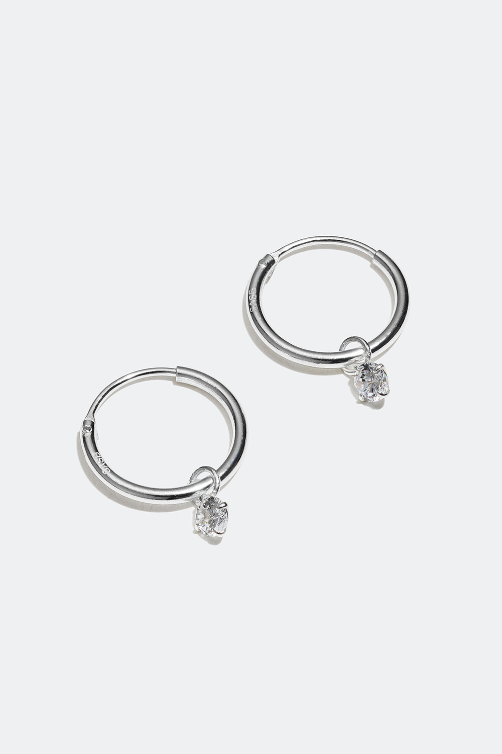 Hoops med glassten i ægte sølv, 1 cm