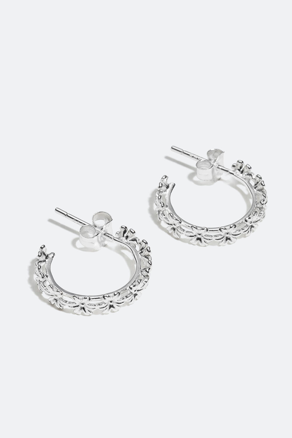 Hoops i ægte sølv med blomster