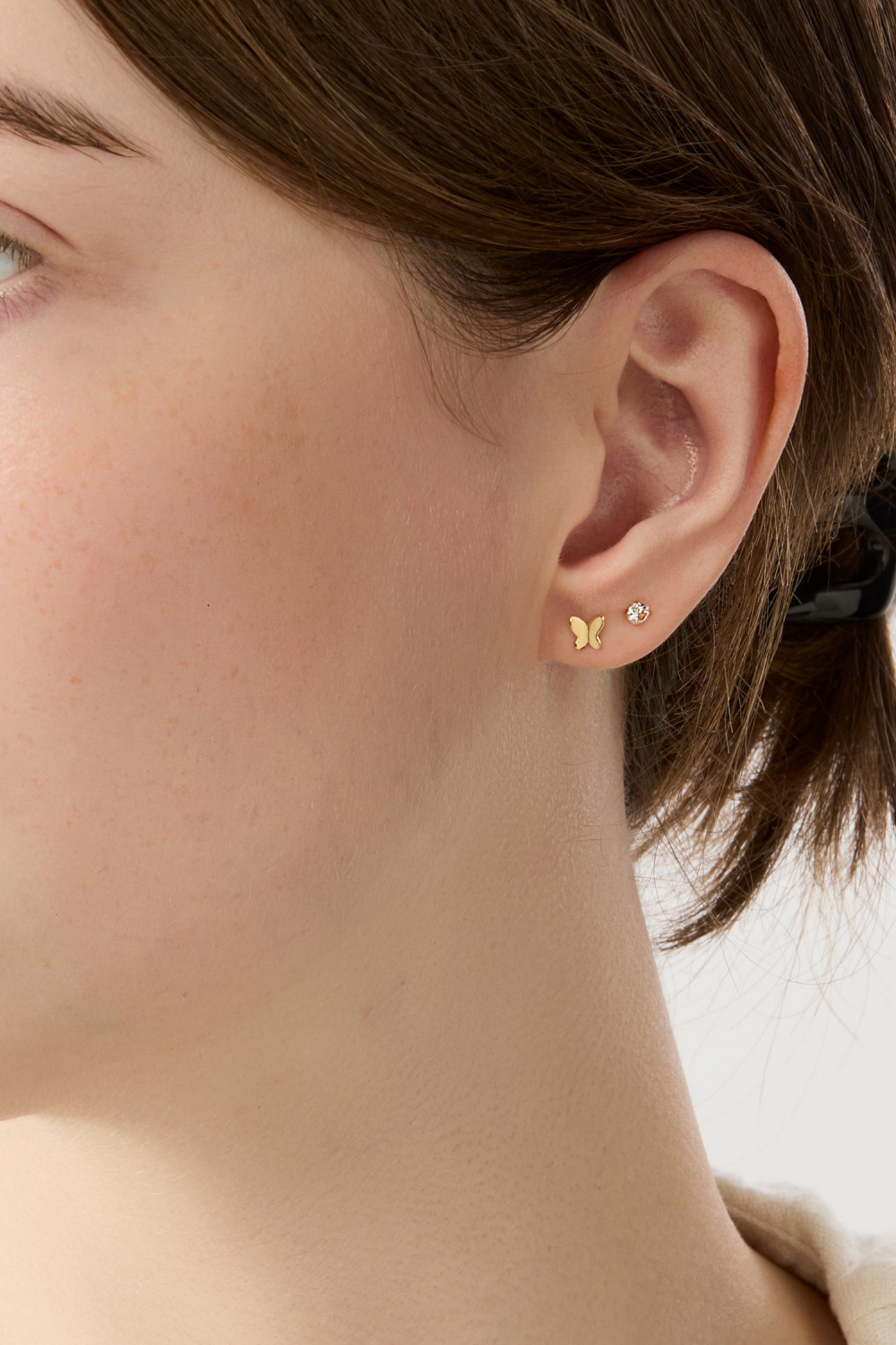 Ørestikker i 18 karat forgyldt ægte sølv med sommerfugle, 2-pak
