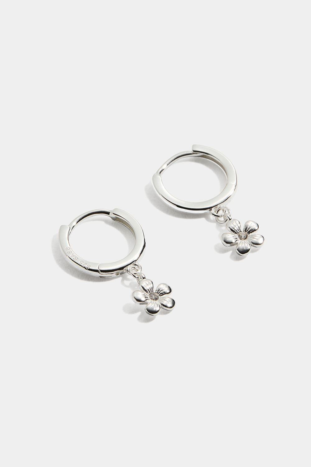 Hoops i ægte sølv med blomst