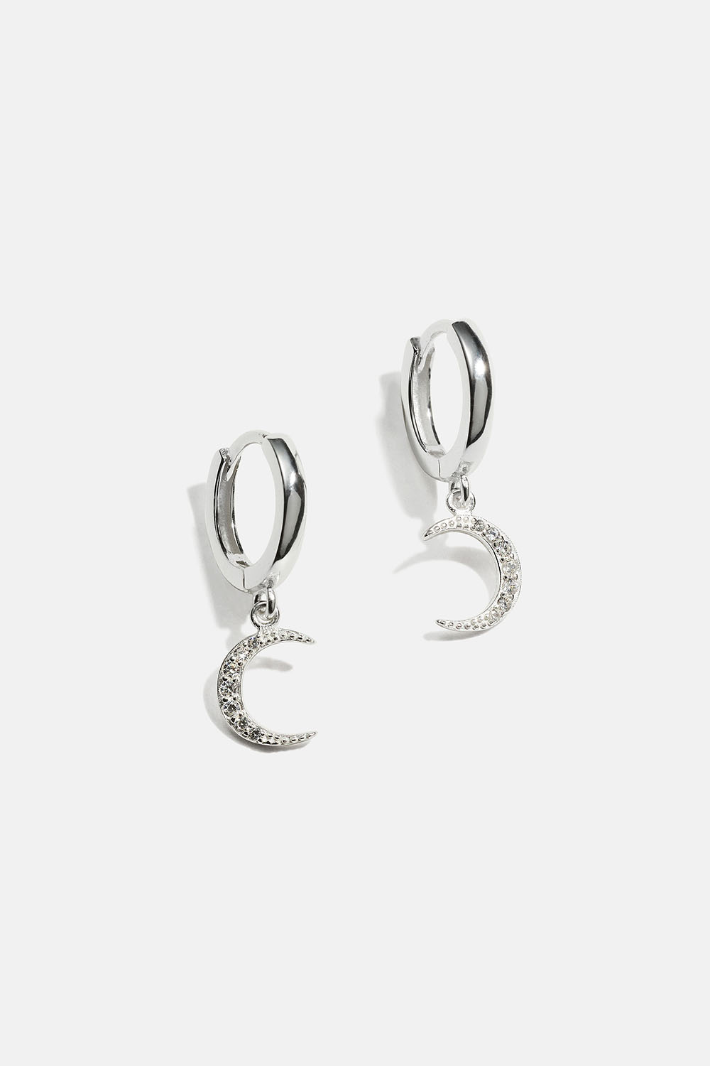 Hoops i ægte sølv med måne og kubisk zirkonia