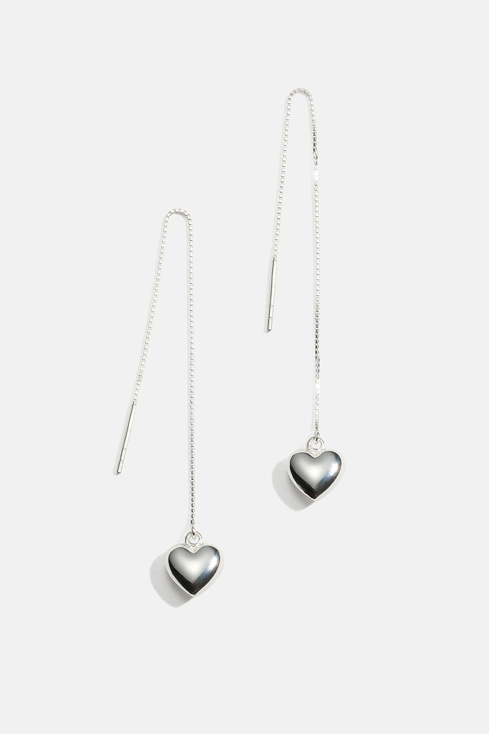 Kædeøreringe i ægte sølv med fyldte hjerter