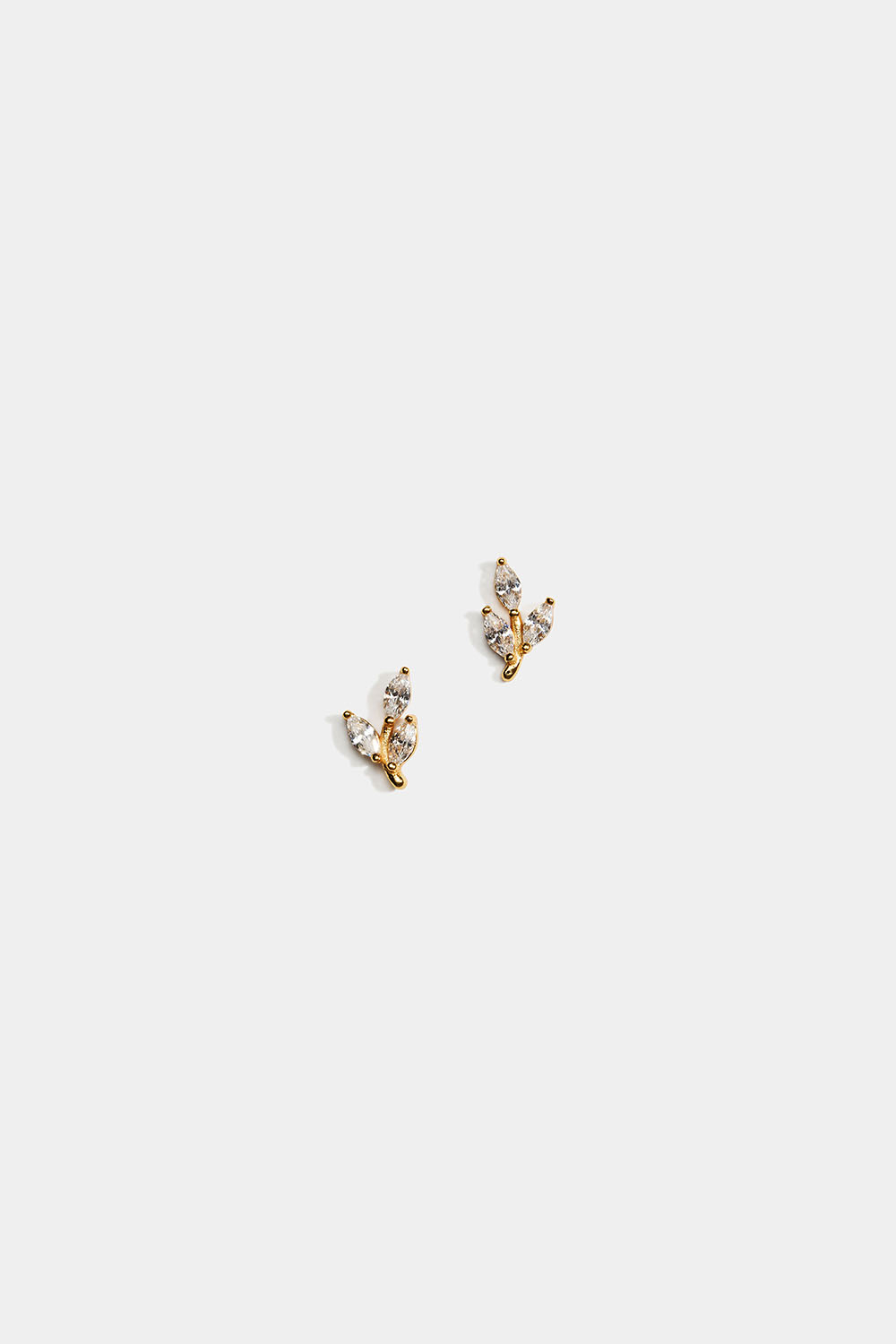 Ørestikker i 18k forgyldt ægte sølv med bladmotiv og Cubic Zirconia