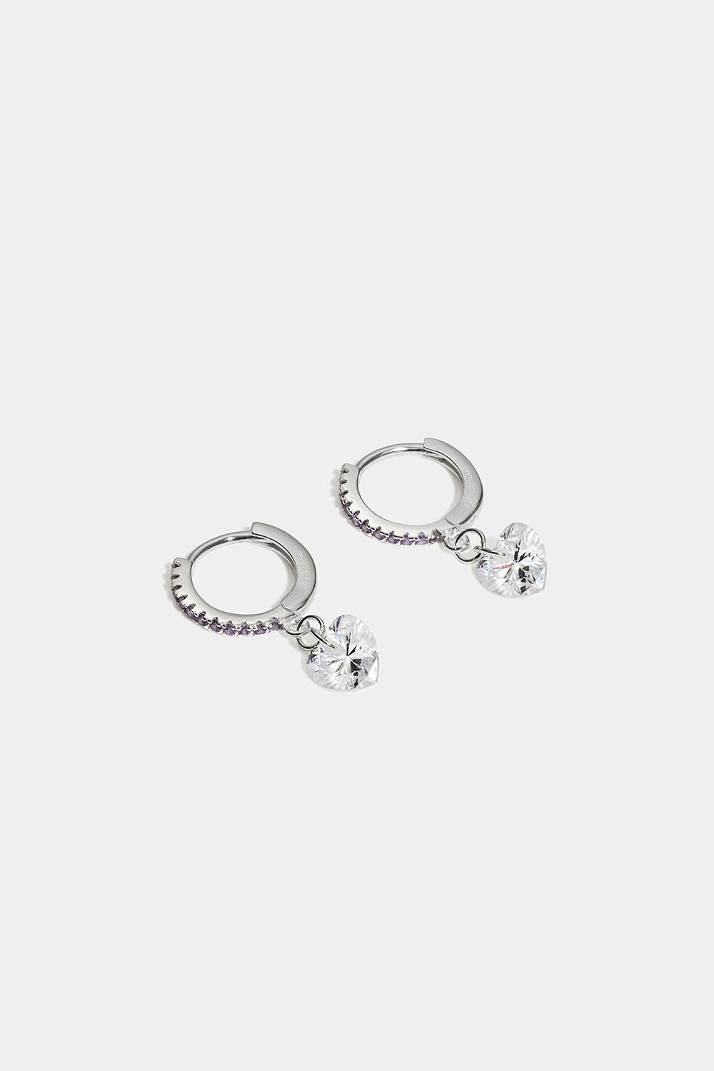 Creoler i ægte sølv med Cubic Zirconia-hjerter
