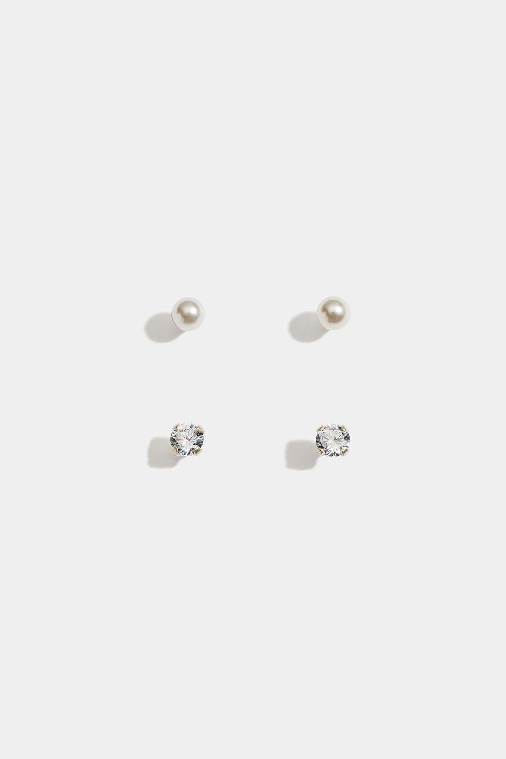 Små ørestikker i ægte sølv med perler og Cubic Zirconia, 2-pak