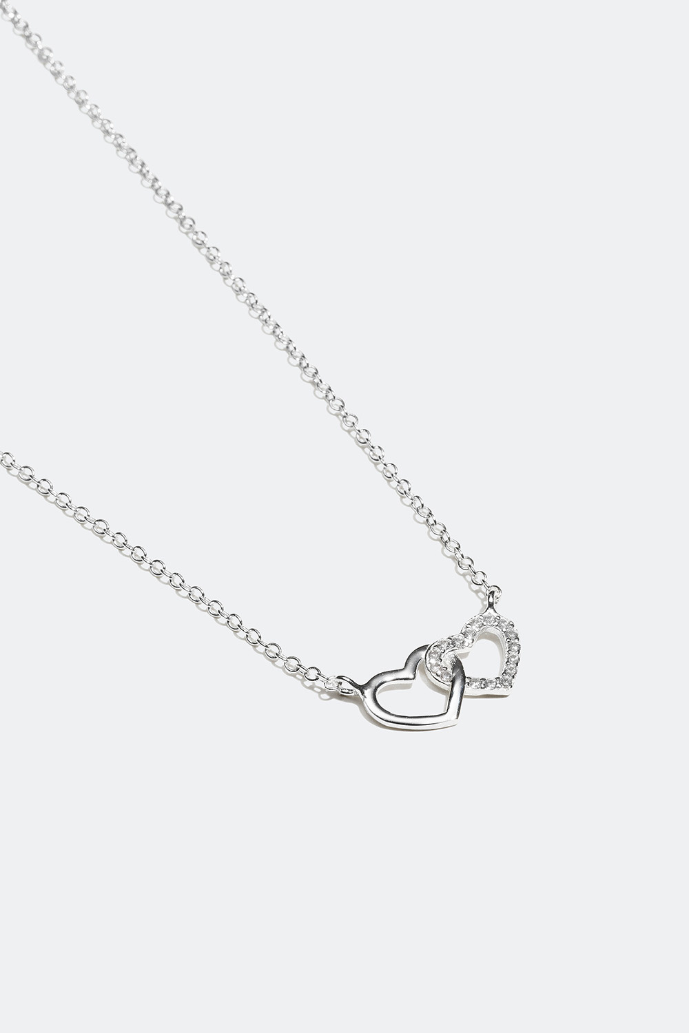 Halskæde i ægte sølv med to hjerter