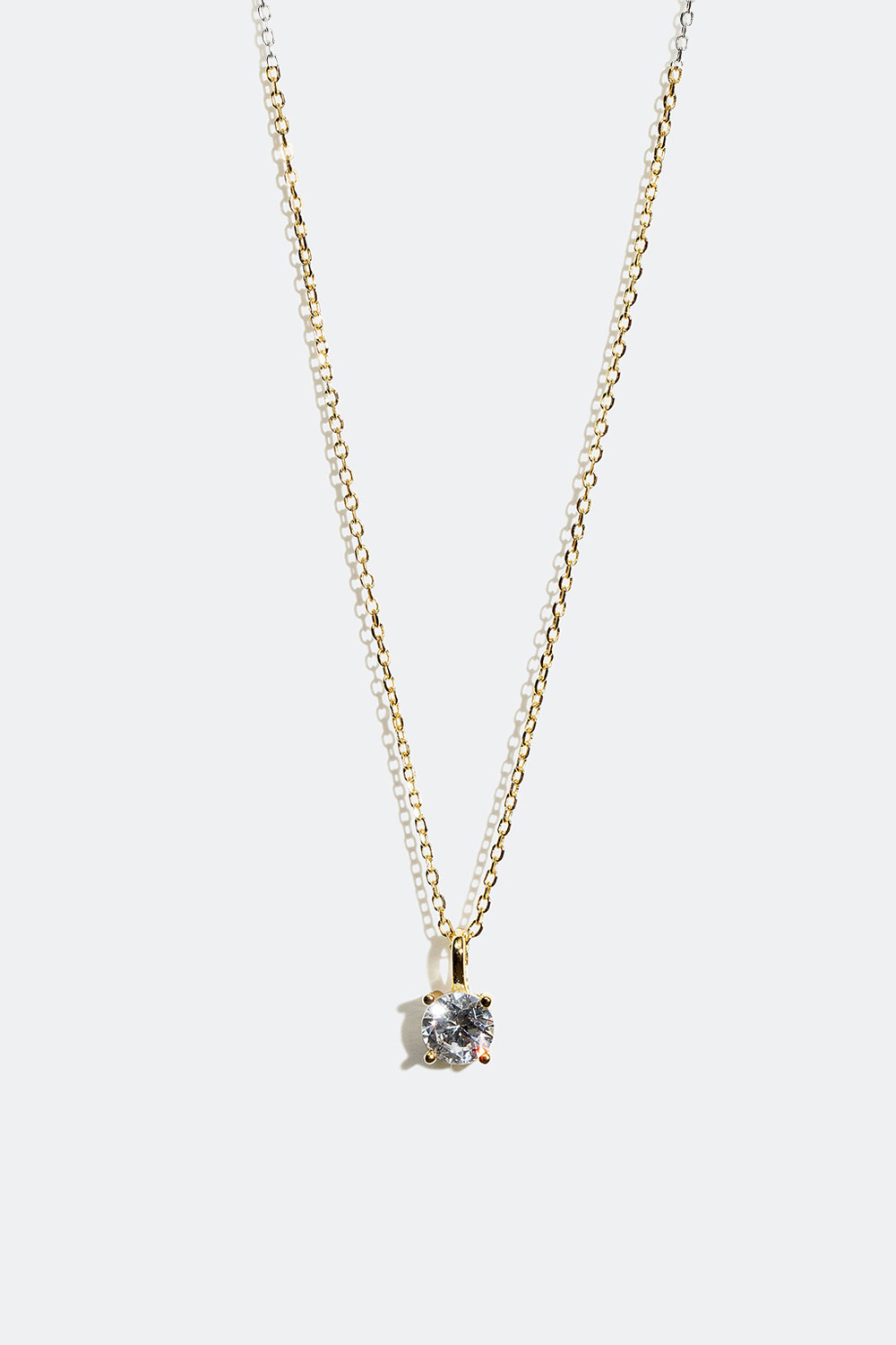 Halskæde med glitrende glassten i kubisk zirkonia, forgyldt med 18 kt. guld