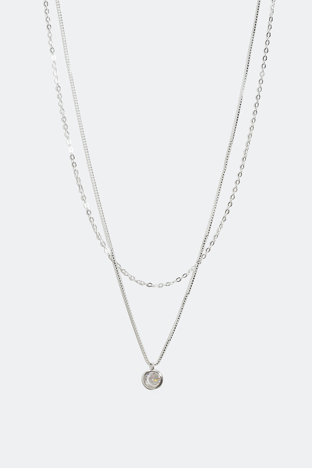 Dobbelt halskæde i ægte sølv med kubisk zirkonia