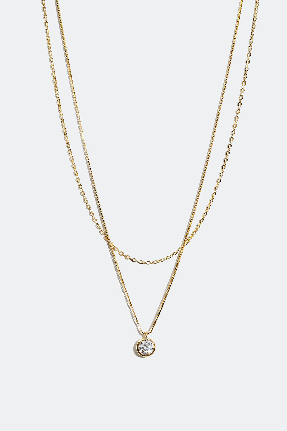 Dobbelt halskæde med kubisk zirkonia forgyldt med 18 kt. guld