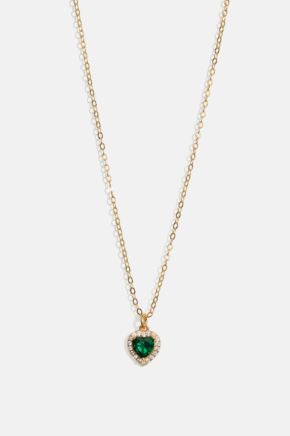 18k guldbelagt sterlingsølvhalskæde med hjerteformet vedhæng og grøn kubisk zirkonia