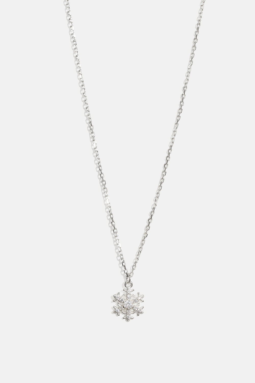 Halskæde i ægte sølv med snefnug og kubisk zirkonia