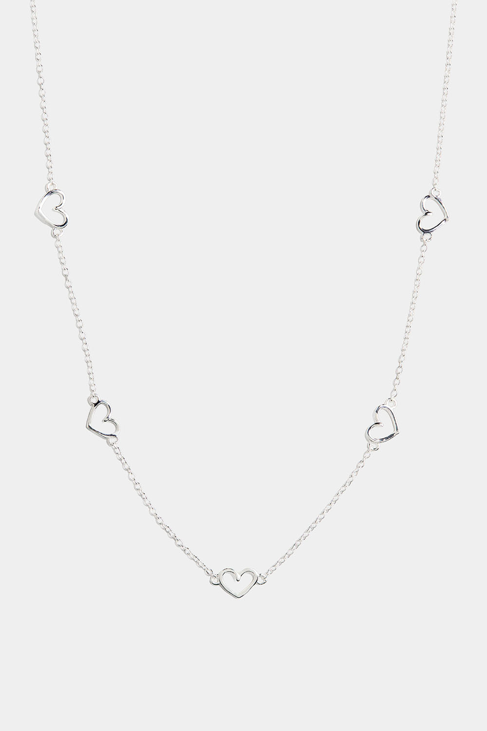 Halskæde i ægte sølv med fem hjerter