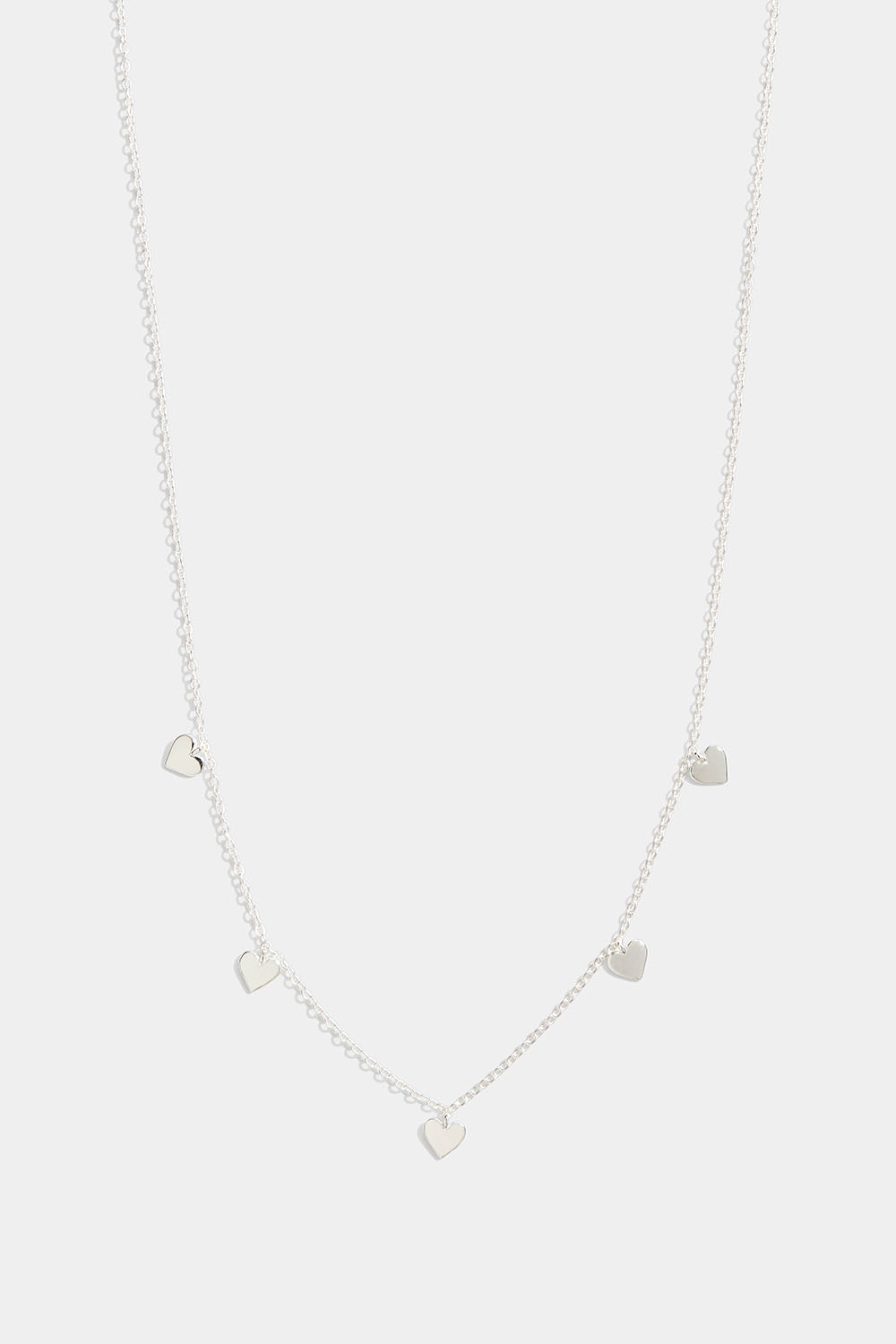 Halskæde i ægte sølv med hængende, fyldte hjerter