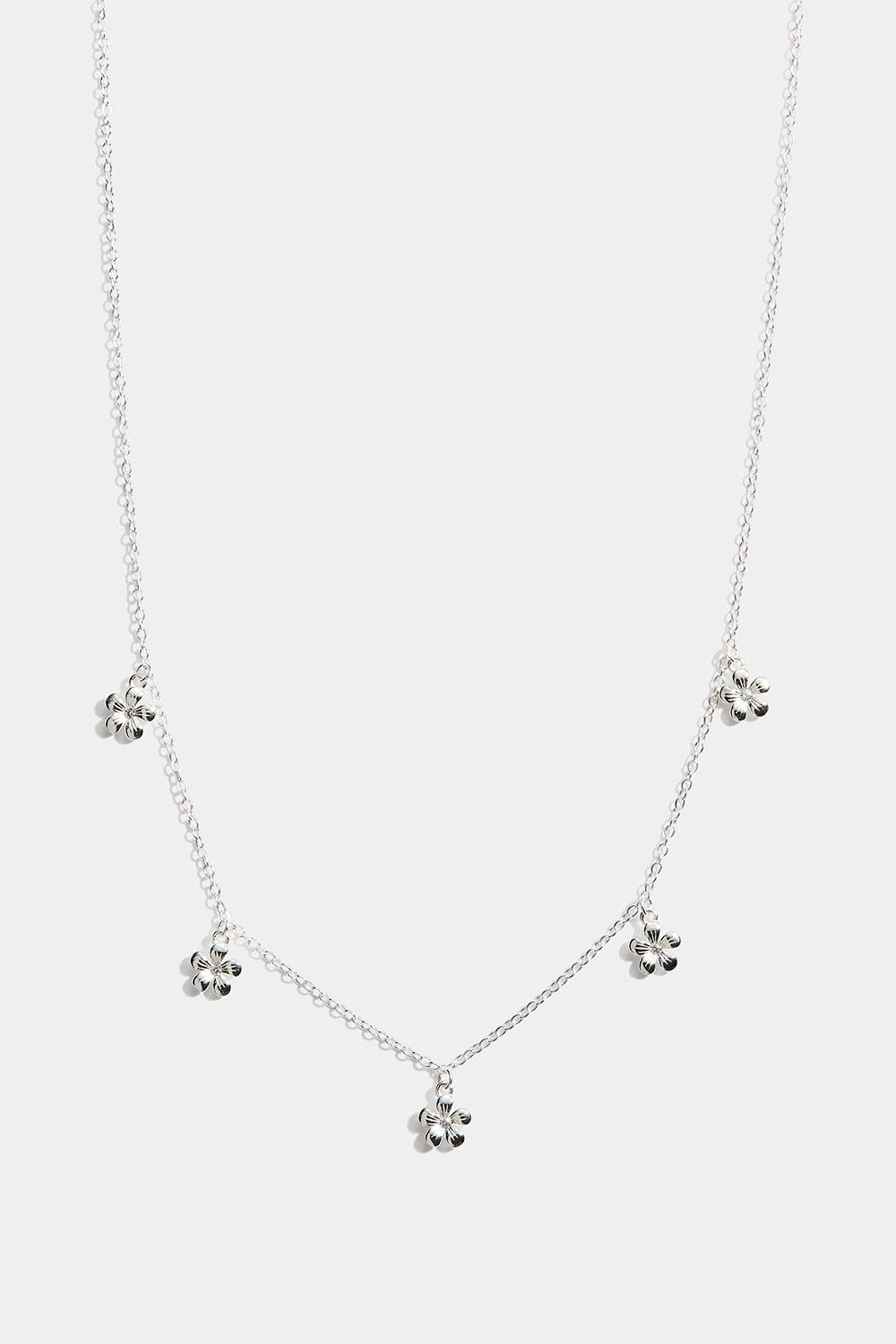 Halskæde i ægte sølv med hængende blomster