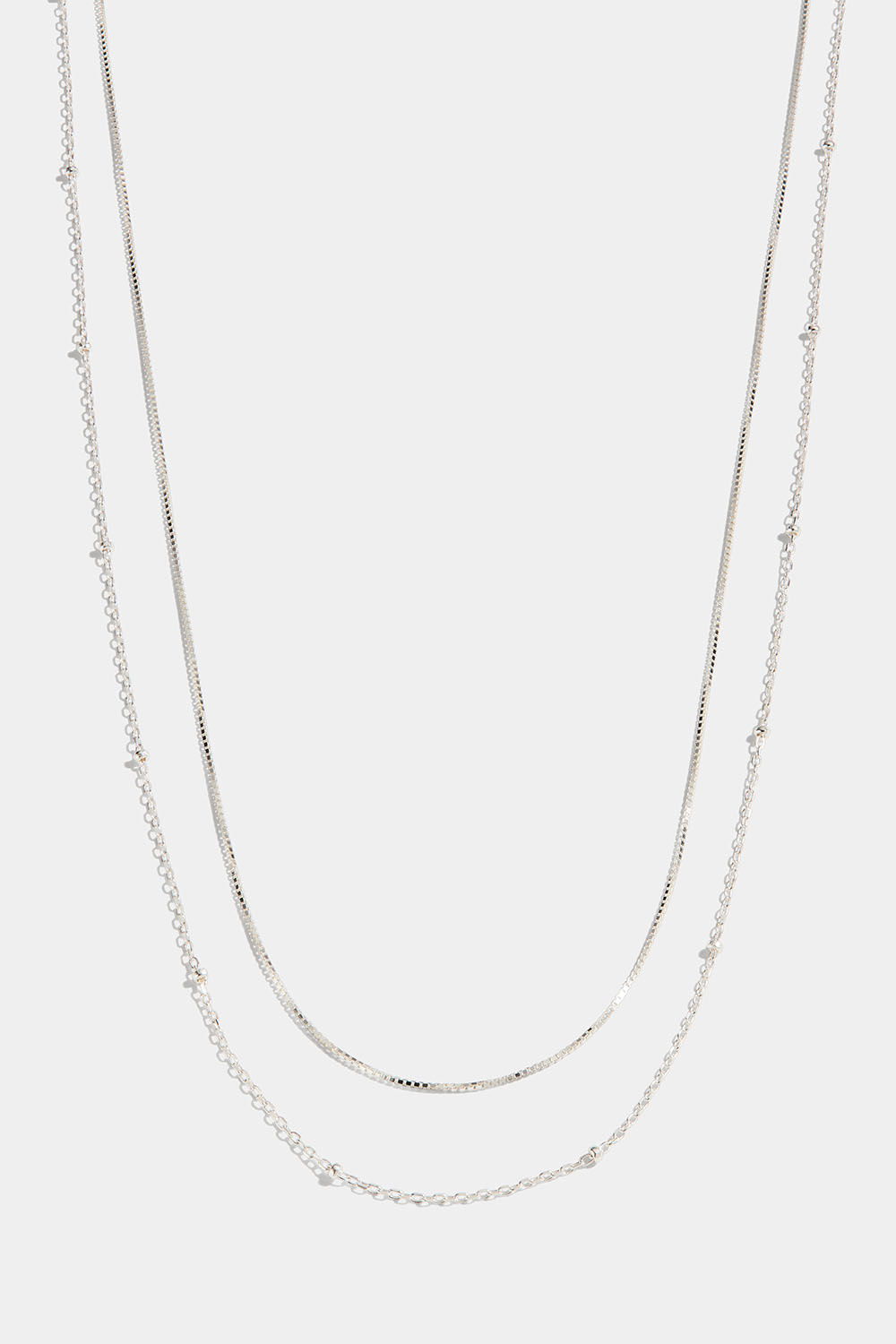 Dobbelt halskæde i ægte sølv med minikugler