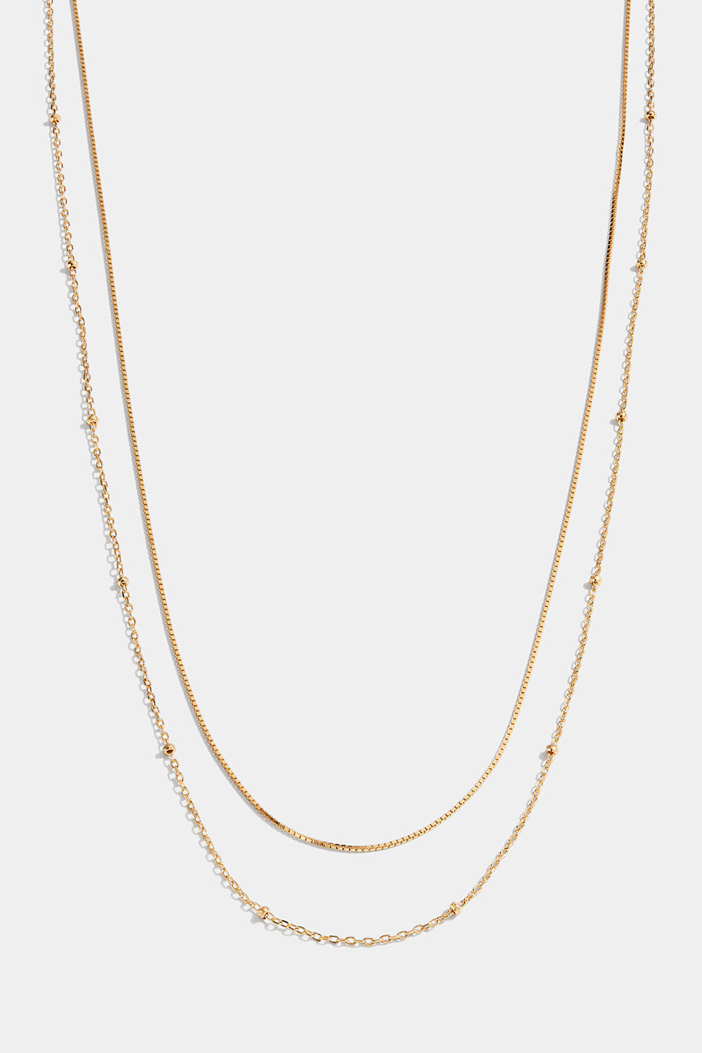 Dobbelt halskæde i 18k forgyldt sølv med minikugler