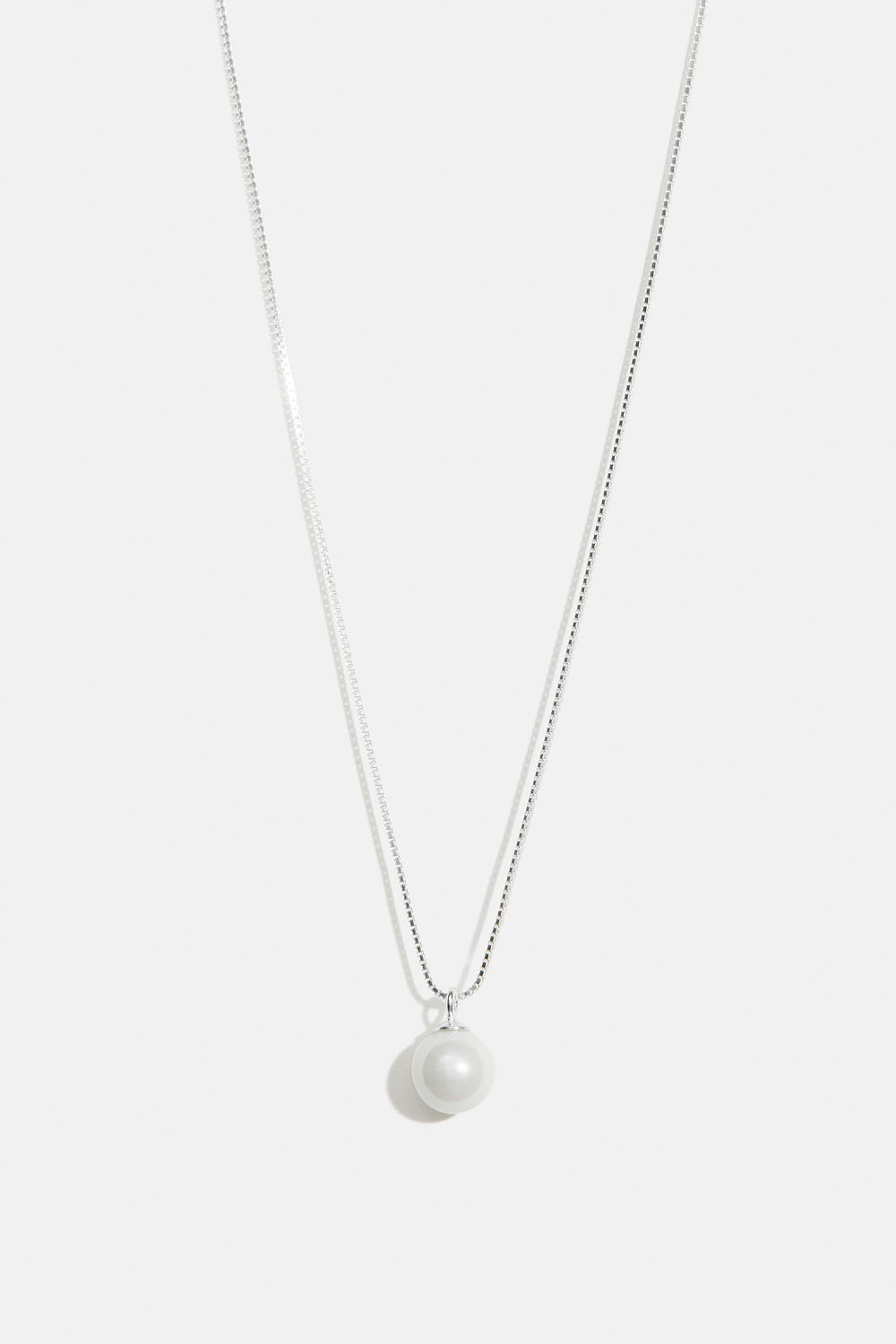 Halskæde i ægte sølv med rund perle