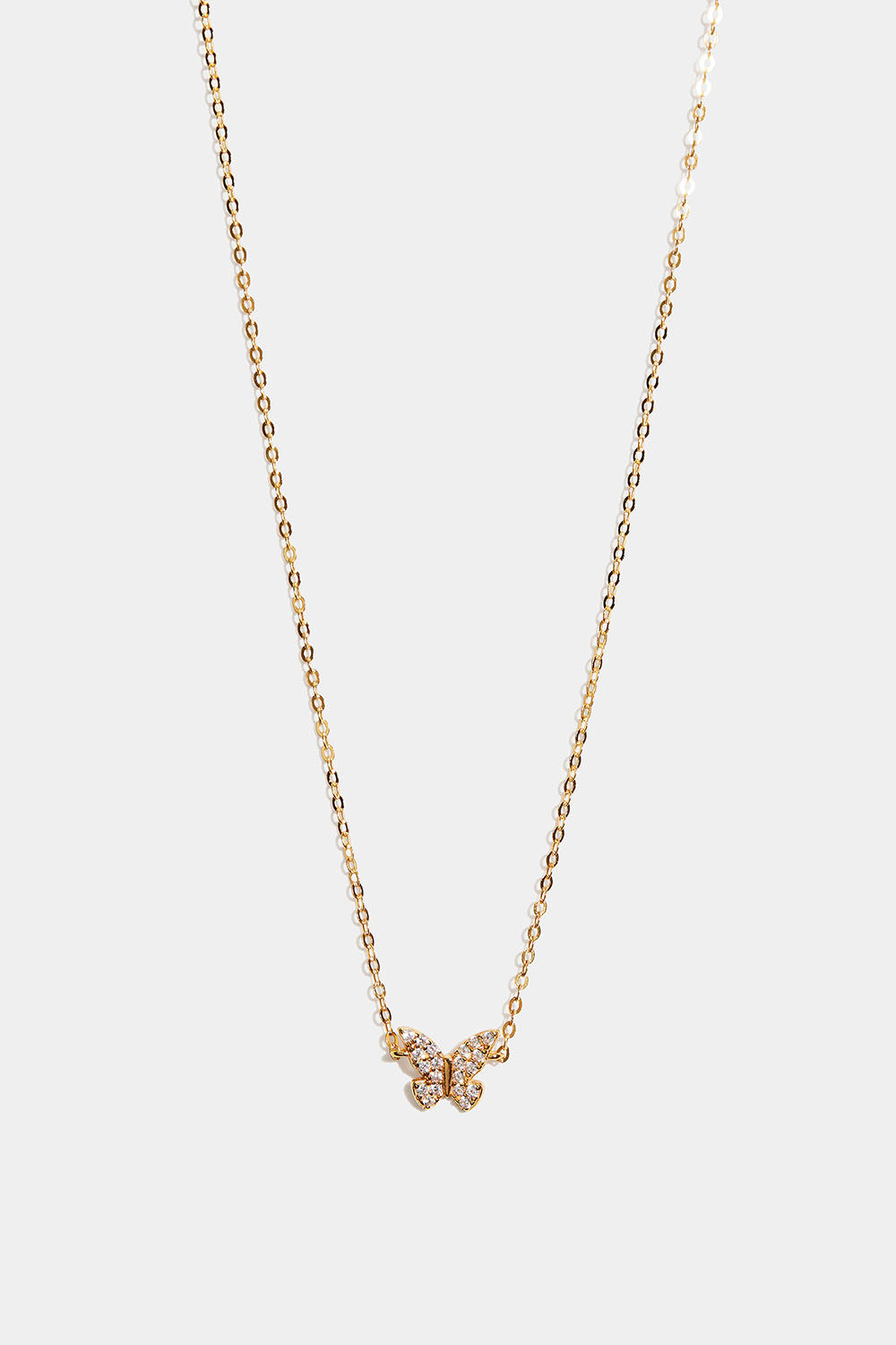 Halskæde i 18k forgyldt ægte sølv med sommerfugl og kubisk zirkonia