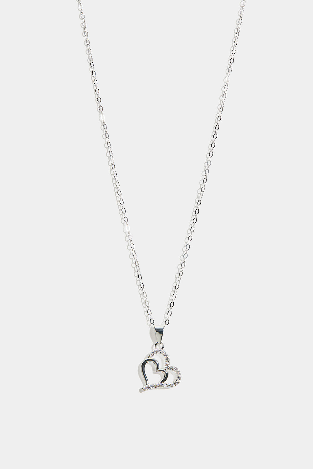 Halskæde i ægte sølv med dobbelt hjerte og kubisk zirkonia