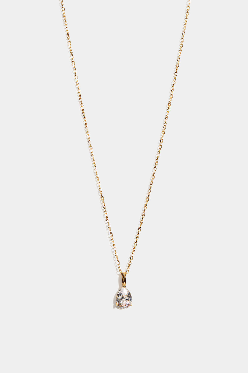 Halskæde i 18 karat forgyldt sterlingsølv med dråbeformet kubisk zirkonia-vedhæng