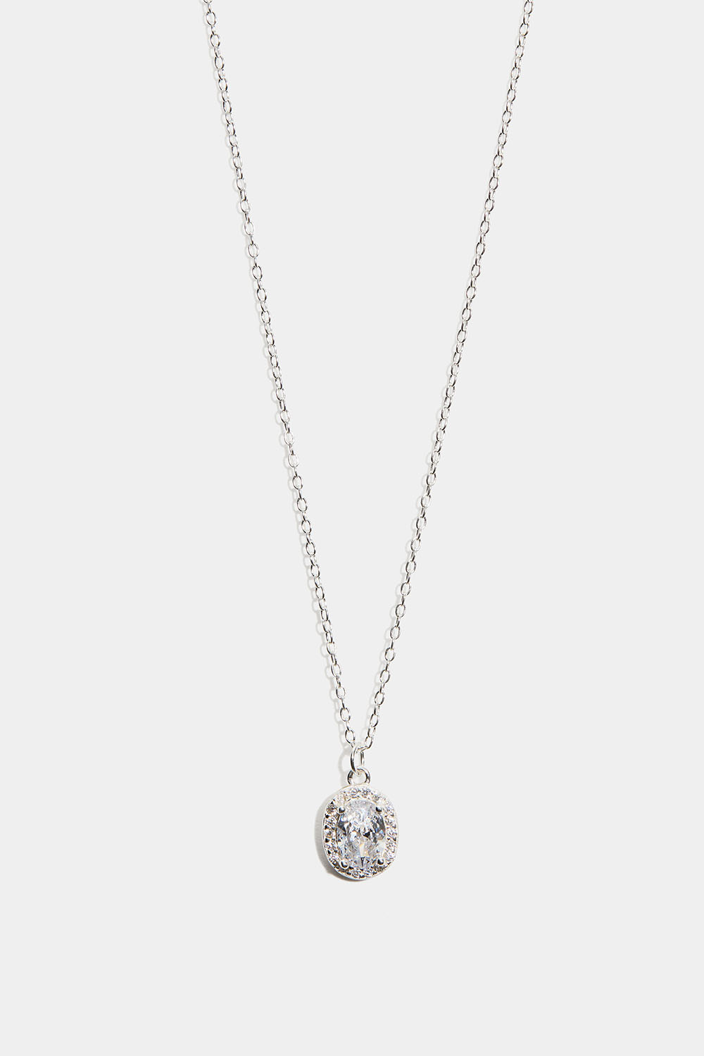 Halskæde i ægte sølv med ovalt vedhæng med Cubic Zirconia-sten