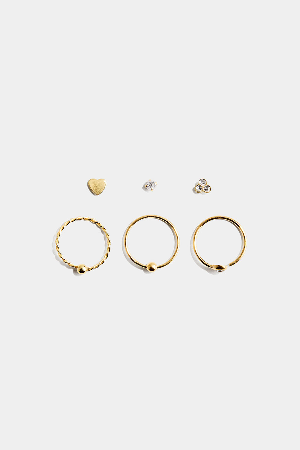 Næsepiercinger i 18 k forgyldt ægte sølv, 6-pak