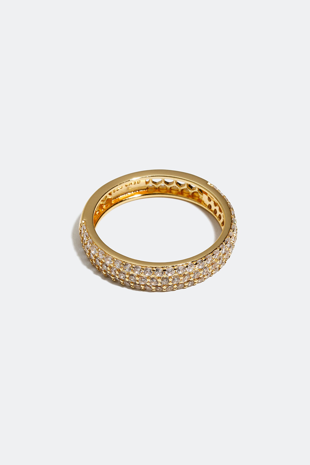 Bred ring med hvid Cubic Zirconia forgyldt med 18 karat guld