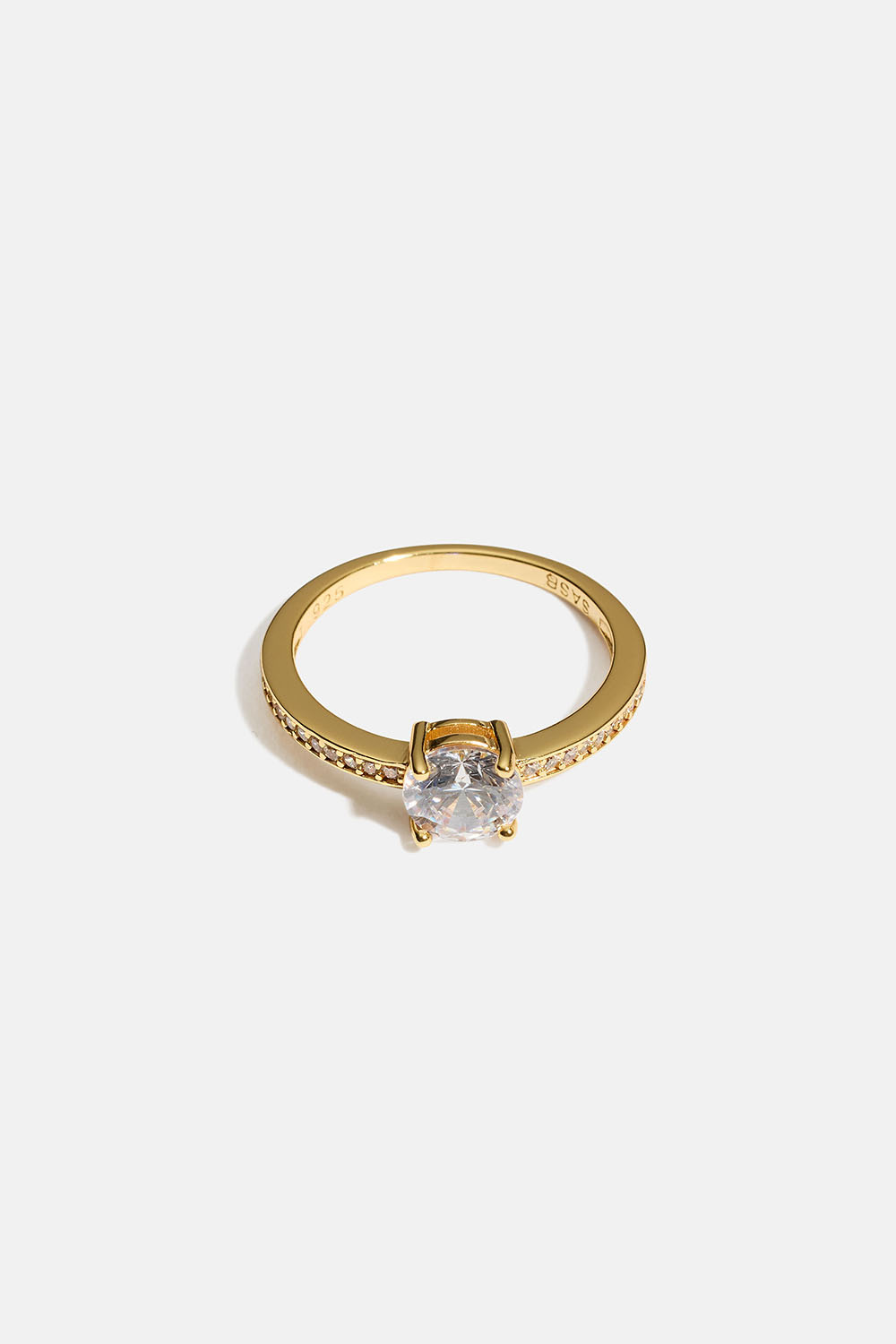 Ring i 18k forgyldt ægte sølv med rund Cubic Zirconia-sten